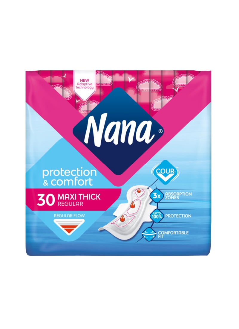 Nana Maxi Think Regular Protection And Comfort Sanitary Pads 30 Pieces White - Image 1