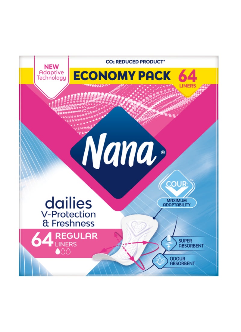 Nana Dailies Fresh And Protect Regular Liners, Economy Pack, 64 Count - Image 1