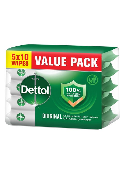 Original Antibacterial Skin Wipes , Pack of 50 Water Wipes
