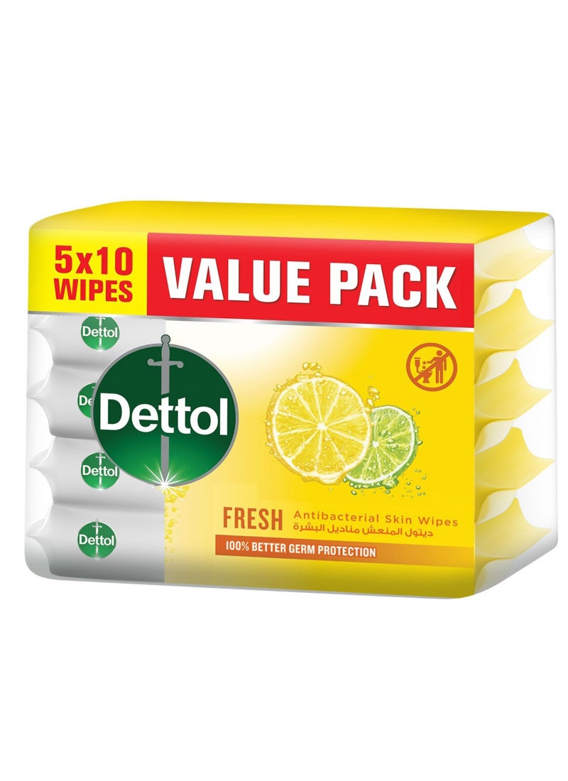 Dettol Fresh Antibacterial Skin Wipes , Pack of 50 Water Wipes - Image 1