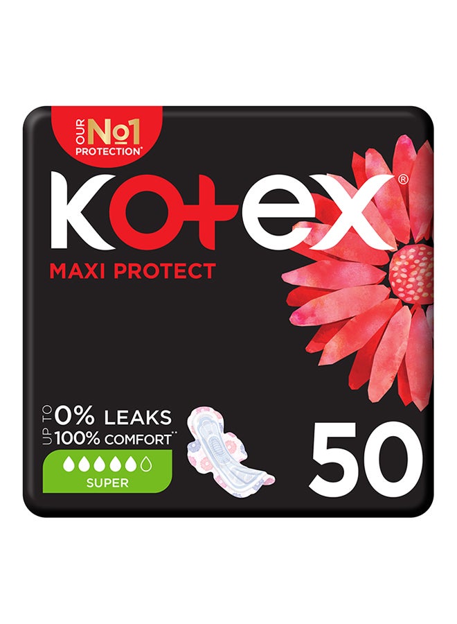 Kotex Maxi Protect Thick Pads, Super Size Sanitary Pads with Wings, 50 Sanitary Pads 50 Pieces - Image 1