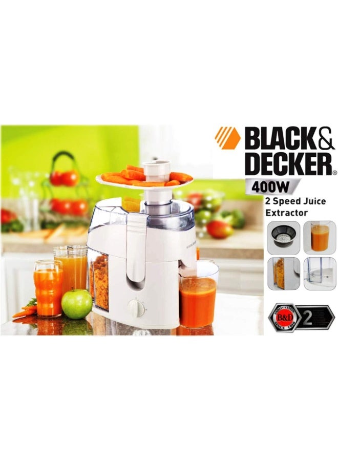 بلاك اند ديكر عصّارة فواكه وخضار، فوهة 65 مم،  وعاء 1.3 ليتر لتخزين اللب والبقايا،  400 واط،  JE600-B5 1.3 L 400 W JE400-B5 أبيض - Image 3