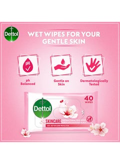 Dettol Skincare Antibacterial Skin Wipes , Pack of 40 Water Wipes  - Image 2