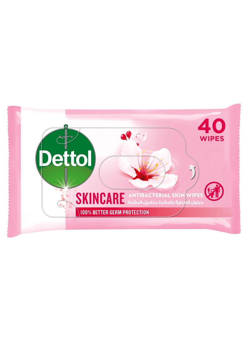 Dettol Skincare Antibacterial Skin Wipes , Pack of 40 Water Wipes - Image 1