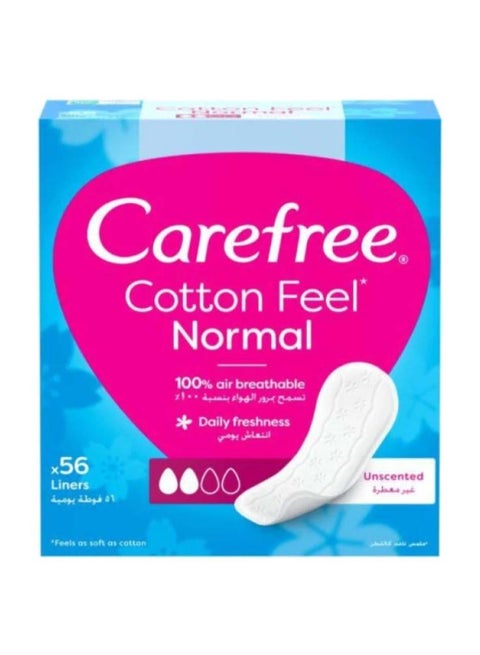 Panty Liner Cotton Feel Unscented, Small And Medium, 56 Piece