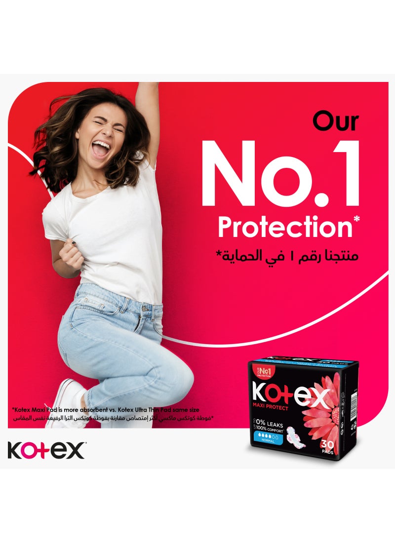 Kotex Maxi Protect Thick Pads, Normal Size Sanitary Pads with Wings, 50 Sanitary Pads pink 50 Pieces - Image 2