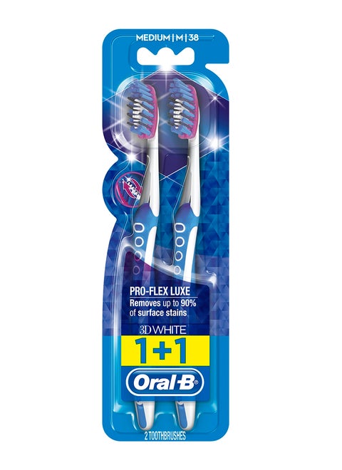 3D White Luxe Pro Flex Medium Manual Toothbrush Pack of 2 Multicolour