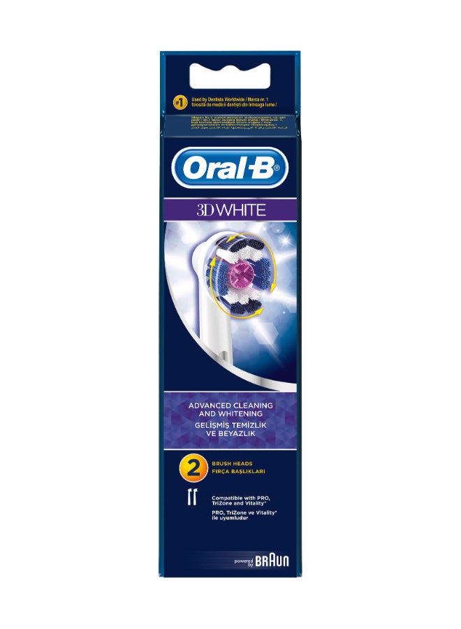 Oral-B 3D White Rechargeable Electric Toothbrush Replacement Heads, Advanced Cleaning & Whitening, Pack of 2 White/Blue Pack of 2