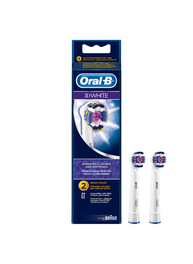 Oral-B 3D White Rechargeable Electric Toothbrush Replacement Heads, Advanced Cleaning & Whitening, Pack of 2 White/Blue - Image 2