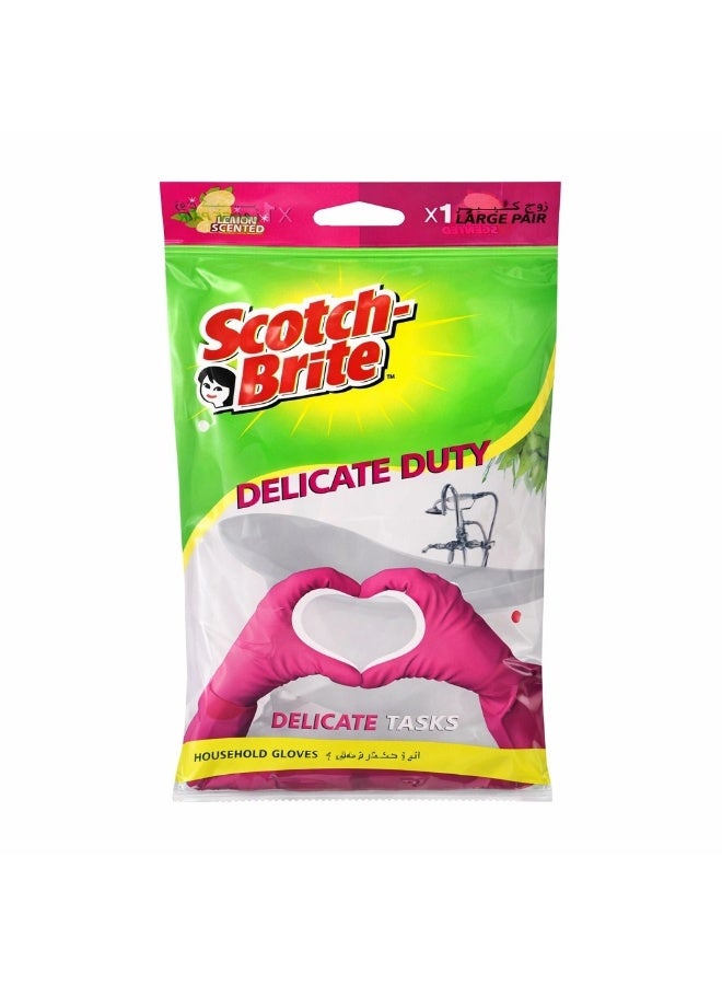 Scotch Brite Scotch-Brite Ultra Sensitive Gloves - Large Size, Lemon Scented, Reusable Household Cleaning Gloves Pink - Image 1