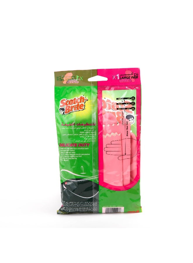 Scotch Brite Scotch-Brite Ultra Sensitive Gloves - Large Size, Lemon Scented, Reusable Household Cleaning Gloves Pink - Image 2