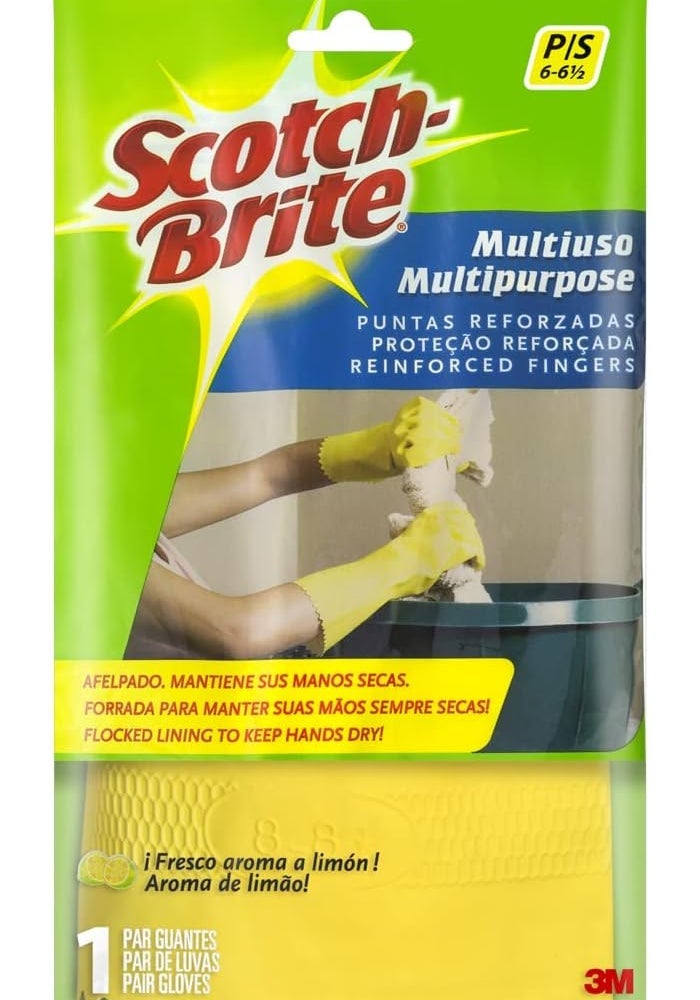 Scotch Brite Scotch-Brite Heavy Duty Lemon Scented Gloves - Large Size, Extra Strength, Reusable and Waterproof Green Small - Image 1