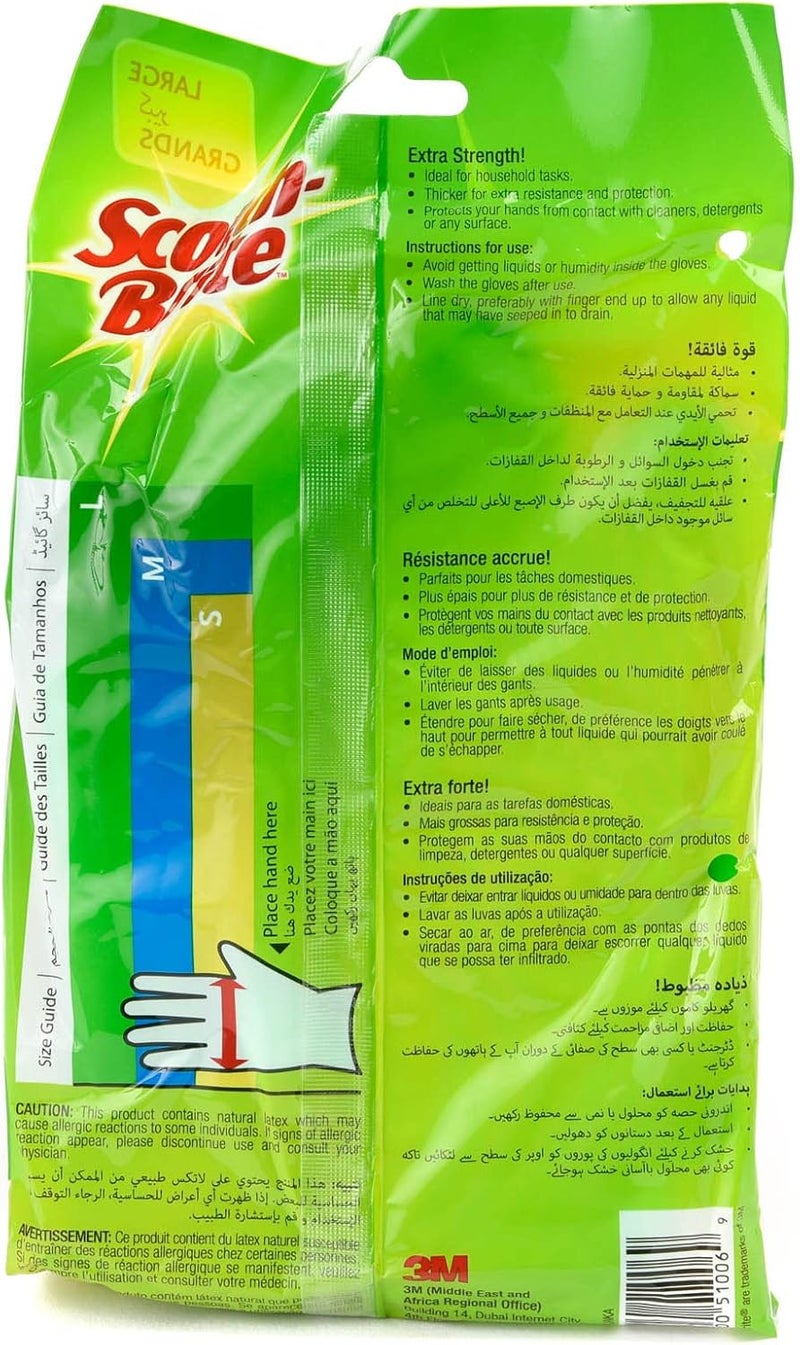 Scotch Brite Scotch-Brite Heavy Duty Lemon Scented Gloves - Large Size, Extra Strength, Reusable and Waterproof Green Small - Image 2
