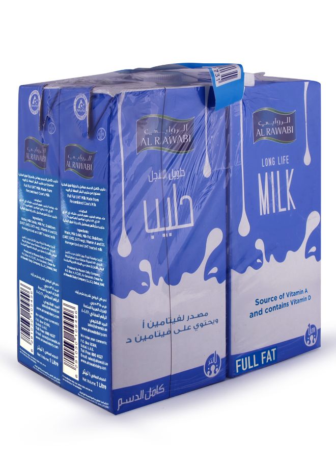 Al Rawabi Long Life Milk Full Cream Plain 1Liters Pack of 4 