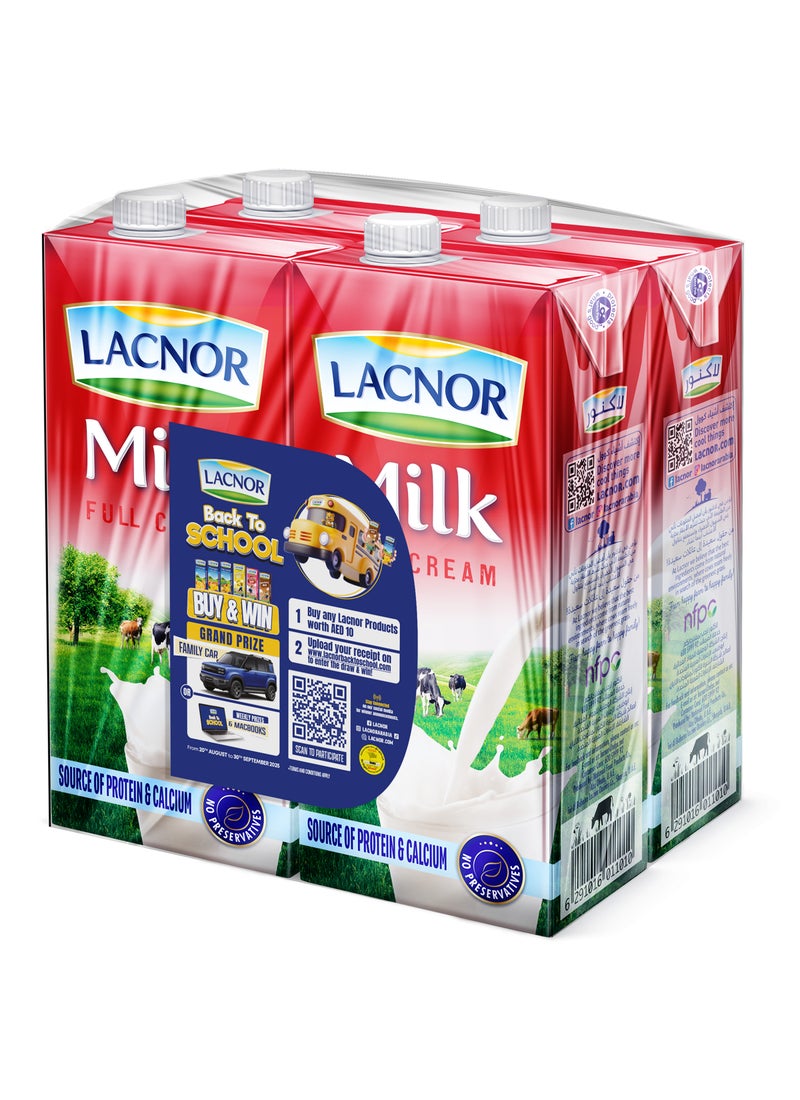 Lacnor Long Life Milk Full Cream Plain 1Liters Pack of 4 - Image 1