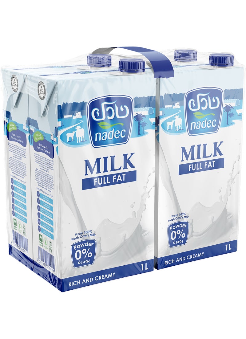 Nadec Long Life Milk Full Fat Plain 1Liters Pack of 4 - Image 1
