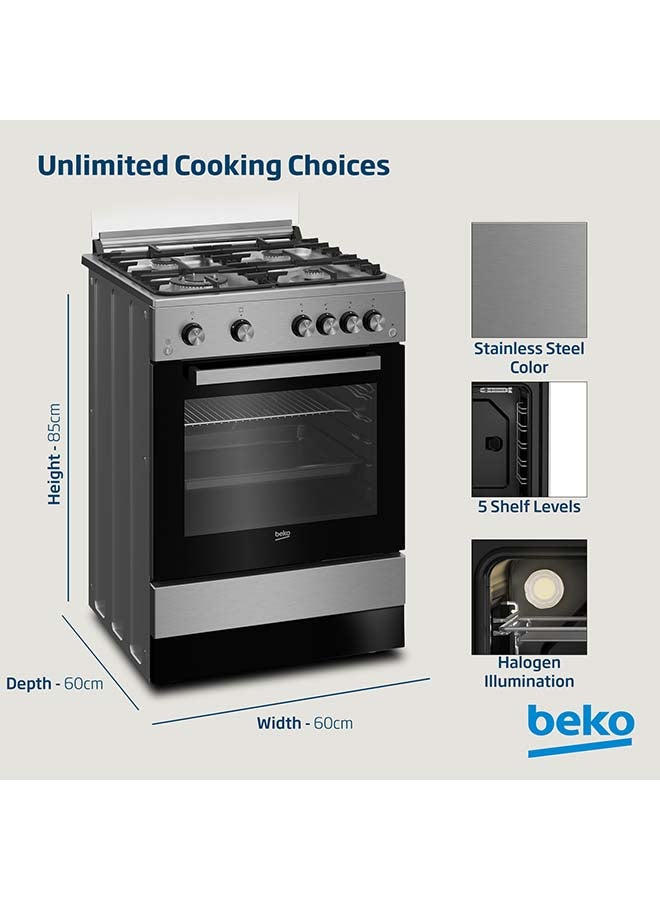 Beko 60x60cm Free Standing Gas Cooker, Full Safety, 4 High Efficiency Gas Burner(1 Wok), Cast Iron Pan Support, 64 liters Oven Capacity, Removable Door Glass for Cleaning FSGT 61121 DXL Black/White  - Image 4