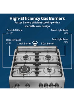 Beko 60x60cm Free Standing Gas Cooker, Full Safety, 4 High Efficiency Gas Burner(1 Wok), Cast Iron Pan Support, 64 liters Oven Capacity, Removable Door Glass for Cleaning FSGT 61121 DXL Black/White  - Image 3