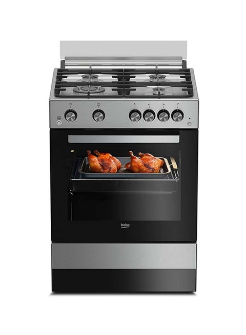 60x60cm Free Standing Gas Cooker, Full Safety, 4 High Efficiency Gas Burner(1 Wok), Cast Iron Pan Support, 64 liters Oven Capacity, Removable Door Glass for Cleaning FSGT 61121 DXL Black/White