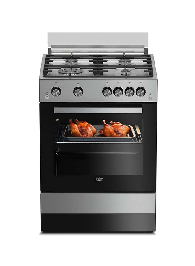 Beko 60x60cm Free Standing Gas Cooker, Full Safety, 4 High Efficiency Gas Burner(1 Wok), Cast Iron Pan Support, 64 liters Oven Capacity, Removable Door Glass for Cleaning FSGT 61121 DXL Black/White  - Image 1