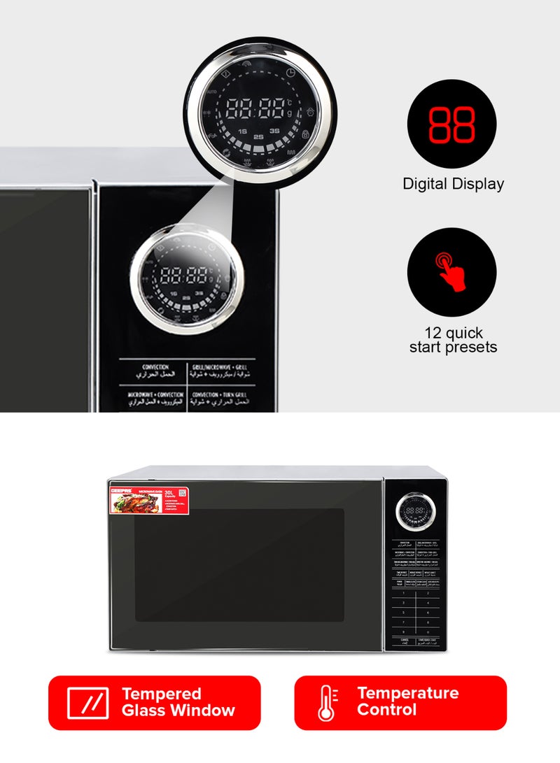 GEEPAS - Digital Convection Microwave Oven with Reheating Defrost and Grill Function 270mm Turntable Glass Including Child Lock LED Display and Timer 25 L 1400 W GMO2706CB Black - Image 1