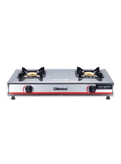 Nobel Gas Stove with Dual Gas Burner/2 Brass Burners and Stainless Steel Brass & Auto Ignition Energy Saving - 710 x 410 x 140 (W x D x H) mm NGT2004 Stainless Steel  - Image 1