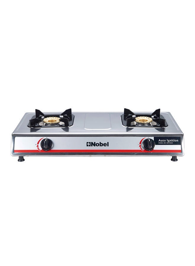 Nobel Gas Stove with Dual Gas Burner/2 Brass Burners and Stainless Steel Brass & Auto Ignition Energy Saving - 710 x 410 x 140 (W x D x H) mm NGT2004 Stainless Steel  - Image 1