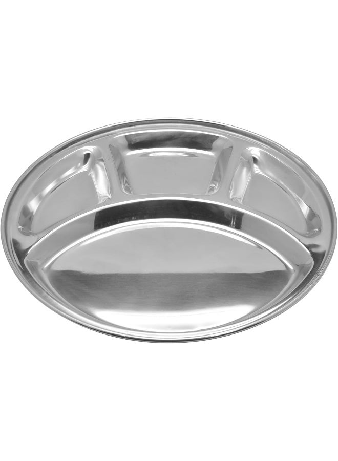Raj Steel Plate with 4 compartments Silver 32.5cm - Image 1