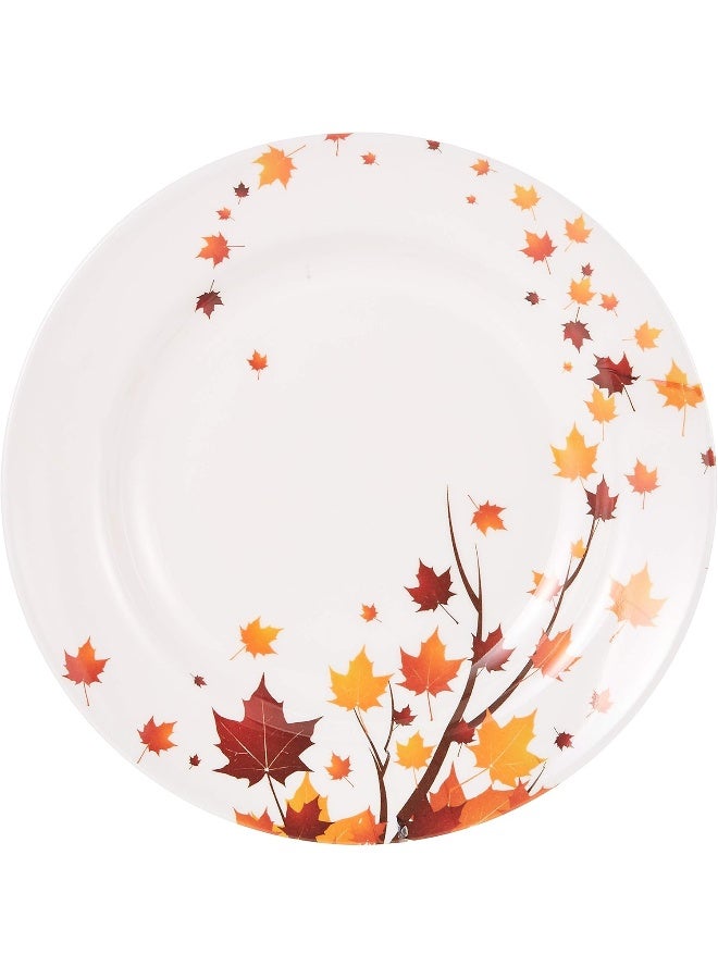دينويل طبق شوربة كلاسيكي من الميلامين بتصميم مطبوع عليه أوراق شجر أبيض/أصفر 9بوصة - Image 1