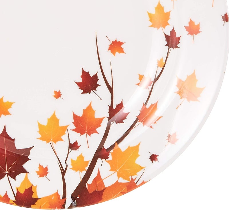 دينويل طبق شوربة كلاسيكي من الميلامين بتصميم مطبوع عليه أوراق شجر أبيض/أصفر 9بوصة - Image 4