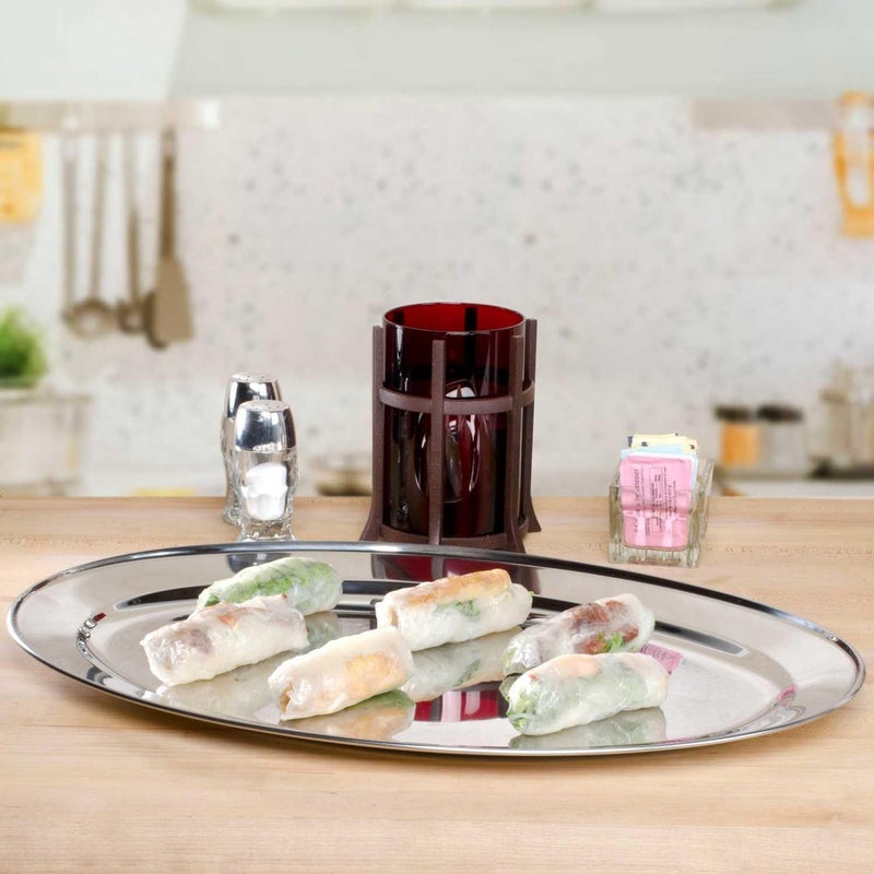 Raj Stainless Steel Oval Serving Tray, 50cm Silver 50cm - Image 4