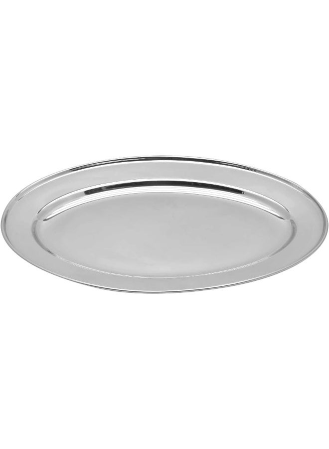 Raj Stainless Steel Oval Serving Tray, 50cm Silver 50cm - Image 1