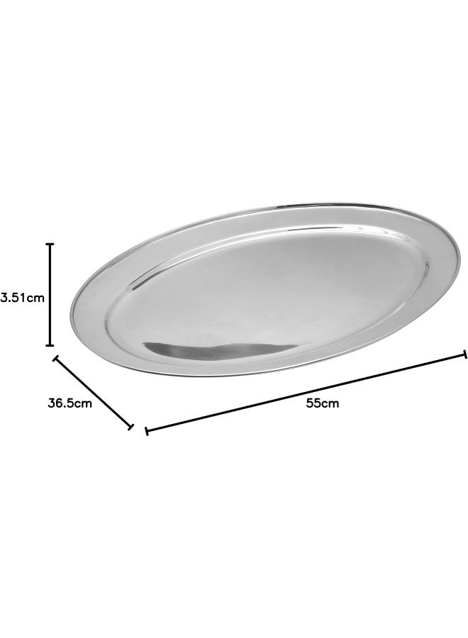 Raj Stainless Steel Oval Serving Tray, 55cm Silver 55cm - Image 4