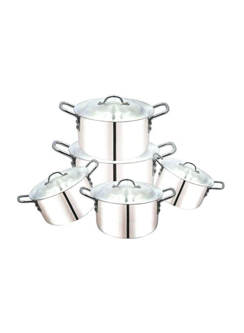 10-Piece Aluminium Cooking Pot Set Silver 18, 20, 23, 26, 28cm