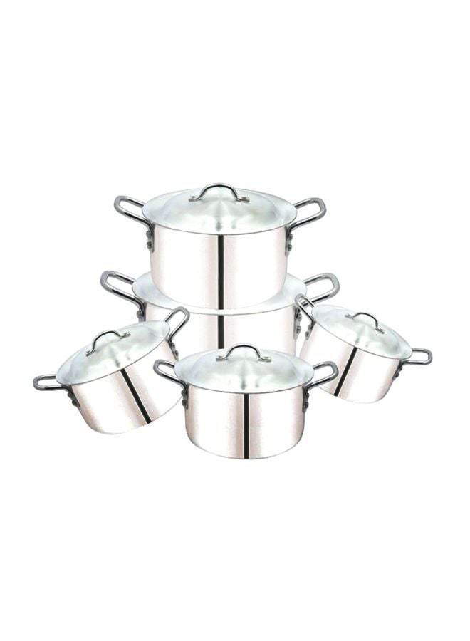 10-Piece Aluminium Cooking Pot Set Silver 18, 20, 23, 26, 28cm