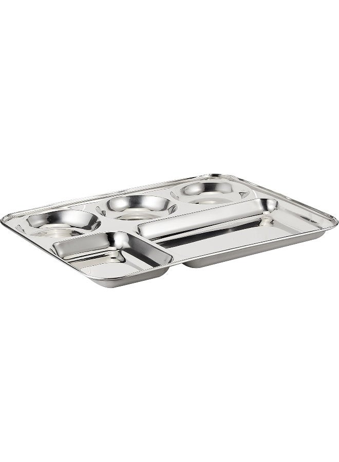 Raj Stainless Steel Divided Dinner Plate in Rectangular Section Food Tray Silver 33.5cm - Image 1