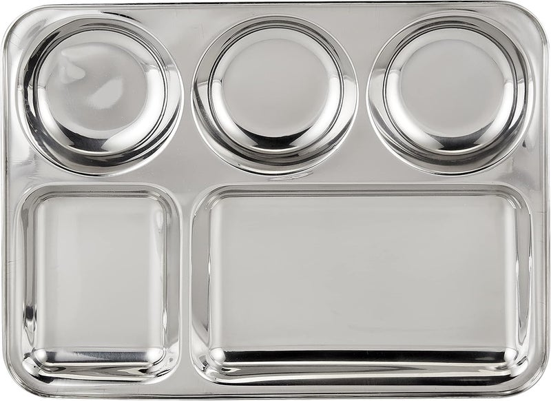 Raj Stainless Steel Divided Dinner Plate in Rectangular Section Food Tray Silver 33.5cm - Image 2