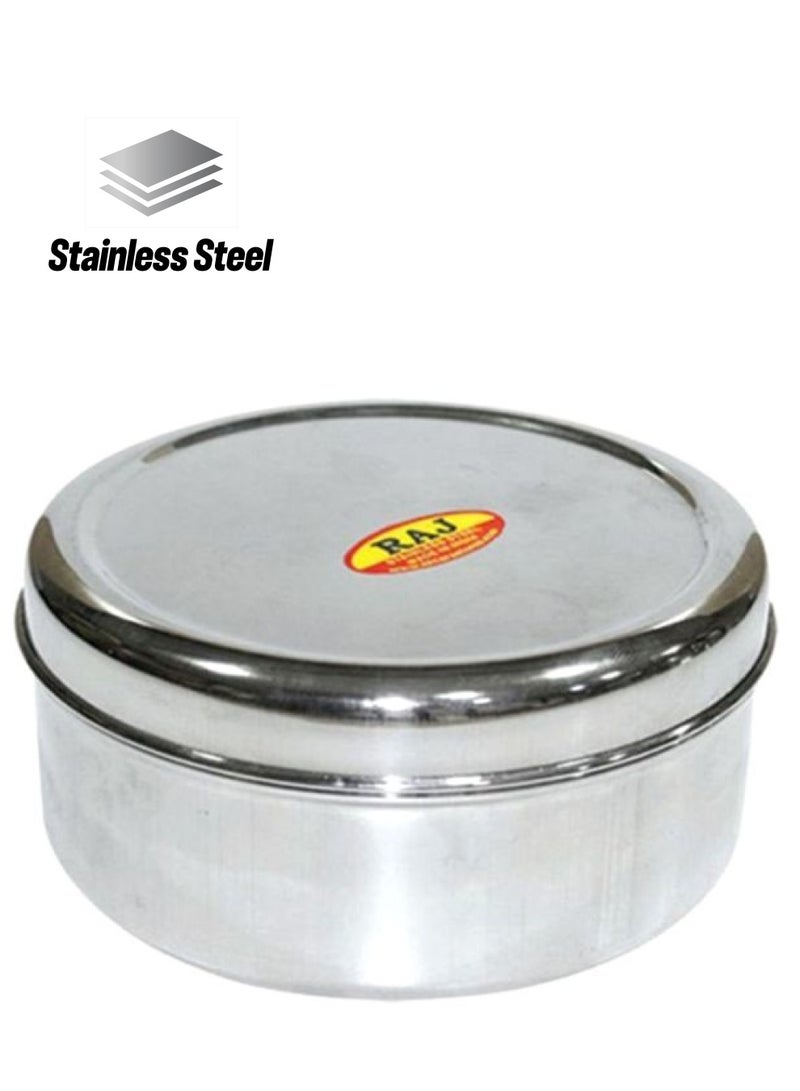 RAJ Steel Puri Dabba Food Container with Lid No.7 Silver 11x5cm 