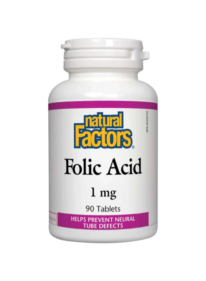 natural Factors Folic Acid 90 Tablets - Image 1