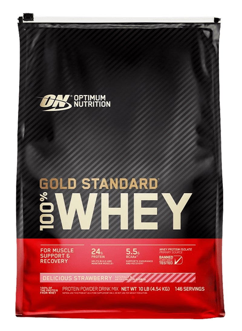 Optimum Nutrition Gold Standard 100 Percent Whey Protein - Delicious Strawberry -10 lb  - Image 1