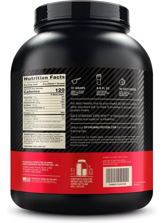 Gold Standard 100% Whey Protein Powder Primary Source Isolate, 24 Grams of Protein for Muscle Support and Recovery - Vanilla Ice Cream, 5 Lbs, 73 Servings (2.27 KG)