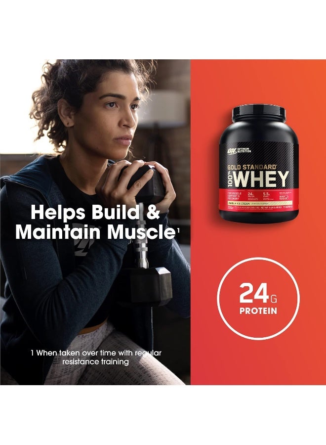 Gold Standard 100% Whey Protein Powder Primary Source Isolate, 24 Grams of Protein for Muscle Support and Recovery - Vanilla Ice Cream, 5 Lbs, 73 Servings (2.27 KG)
