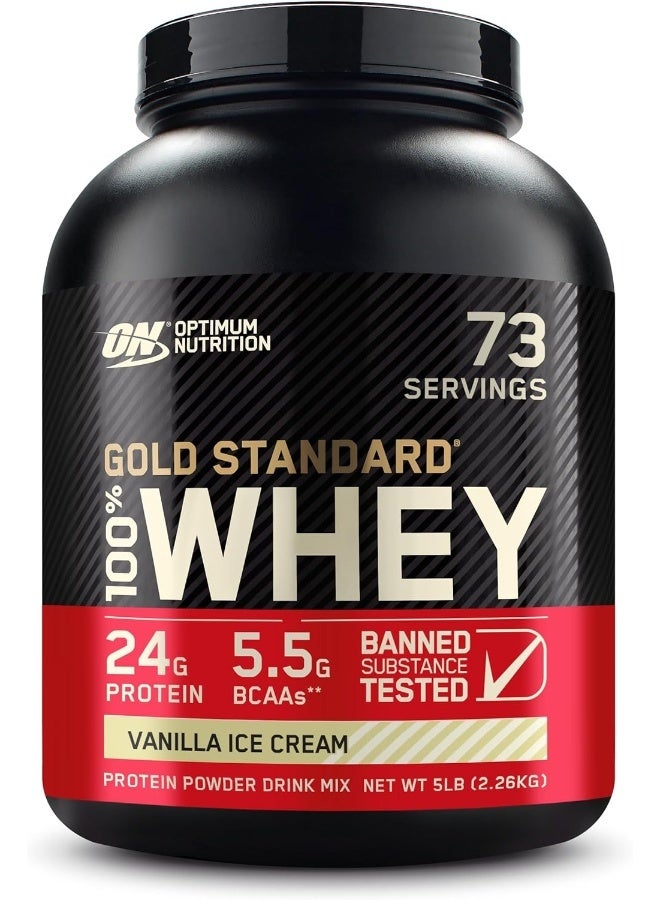 Gold Standard 100% Whey Protein Powder Primary Source Isolate, 24 Grams of Protein for Muscle Support and Recovery - Vanilla Ice Cream, 5 Lbs, 73 Servings (2.27 KG)