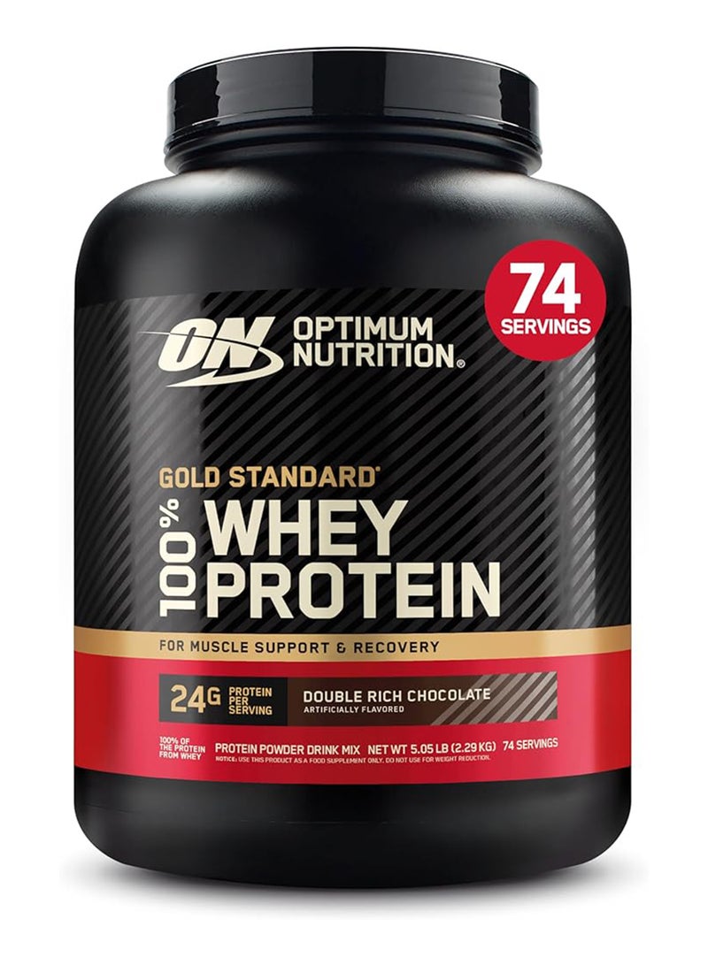 Optimum Nutrition Gold Standard 100% Whey Protein Powder Primary Source Isolate, 24 Grams Protein for Muscle Support - Double Rich Chocolate, 5 Lbs, 74 Servings (2.27 KG) Package May Vary - Image 1