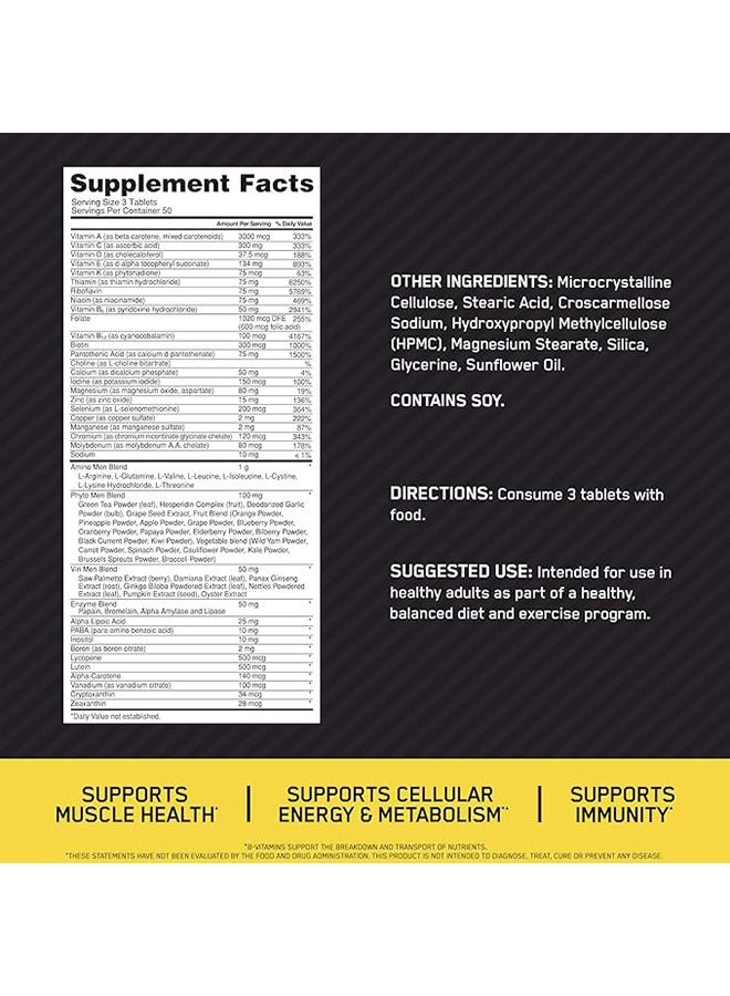 Optimum Nutrition - Opti-men Multivitamin For Active Men Dietary Supplement 150 Tablets 50 Servings - Image 1