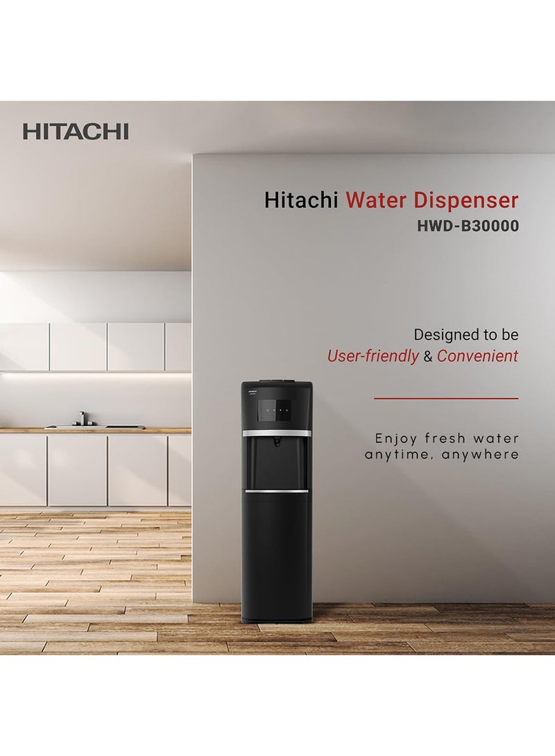 HITACHI - Water Dispenser, Bottom Loading, Hot Cold and Ambient Temperature, Japanese Quality Floor Standing Water Cooler, Child Safety lock, Best for Home, Office-Pantry HWD-B30000 Black - Image 1