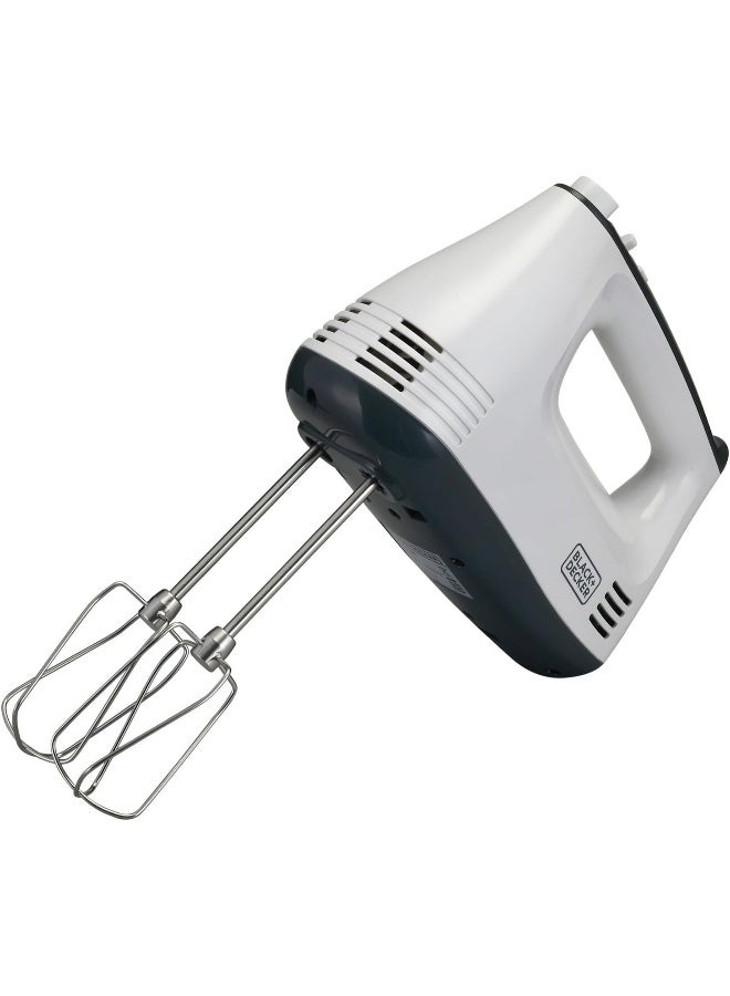 BLACK+DECKER Hand Mixer, Turbo Function, High-Speed Mixing, Durable Stainless Steel Components, Quick Beater Lock, Includes Beater and Dough Hooks, Compact Design, 300 W M350-B5 White/Silver/Black - Image 1