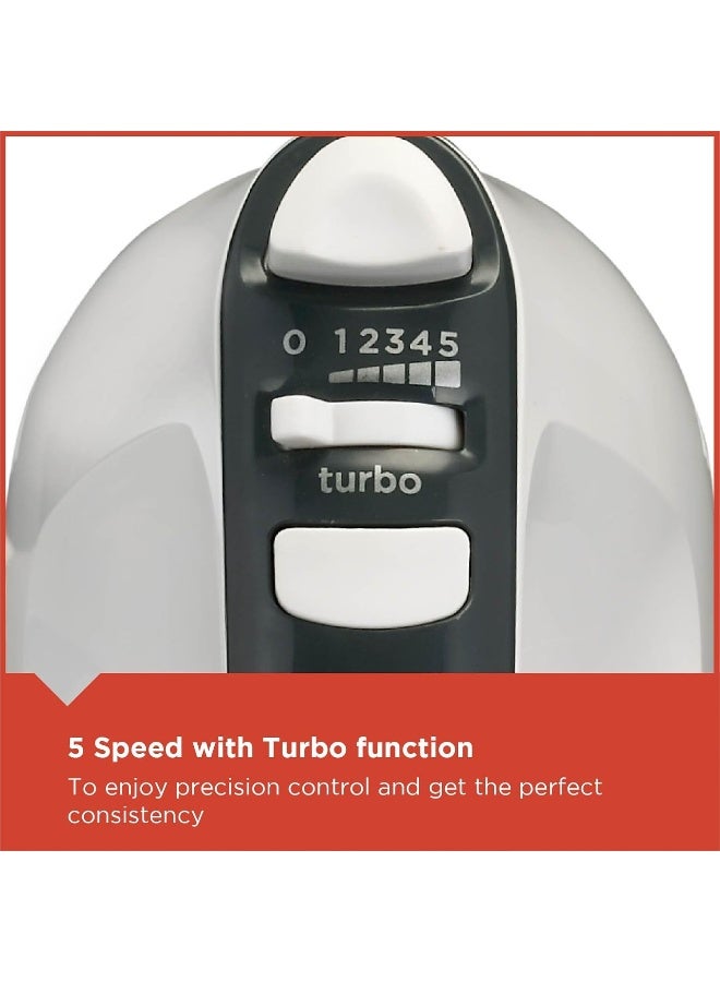 BLACK+DECKER Hand Mixer, Turbo Function, High-Speed Mixing, Durable Stainless Steel Components, Quick Beater Lock, Includes Beater and Dough Hooks, Compact Design, 300 W M350-B5 White/Silver/Black - Image 2