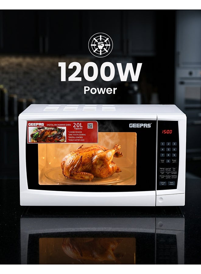 جيباس فرن ميكروويف رقمي مع درجة حرارة قابلة للتعديل ووظيفة مؤقت وظيفة إعادة التسخين وإزالة الجليد قفل للأطفال عناصر تحكم رقمية 20.0 لتر 1200.0 واط GMO1895-20LD أبيض 20 L 1200 W GMO1895-20LD أبيض - Image 5