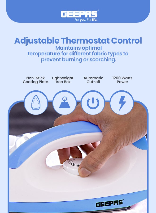 Dry Iron - Non-Stick Coating Plate & Adjustable Thermostat Control/Indicator Light with ABS Material/Slim Tip & Light Weight/Ergonomic Handle, Easy Storage 1200 W GDI7782 Blue/White - pnsku/N12423454A/45/_/1727288166/28019484-270f-42e8-95aa-a5b5db90a367